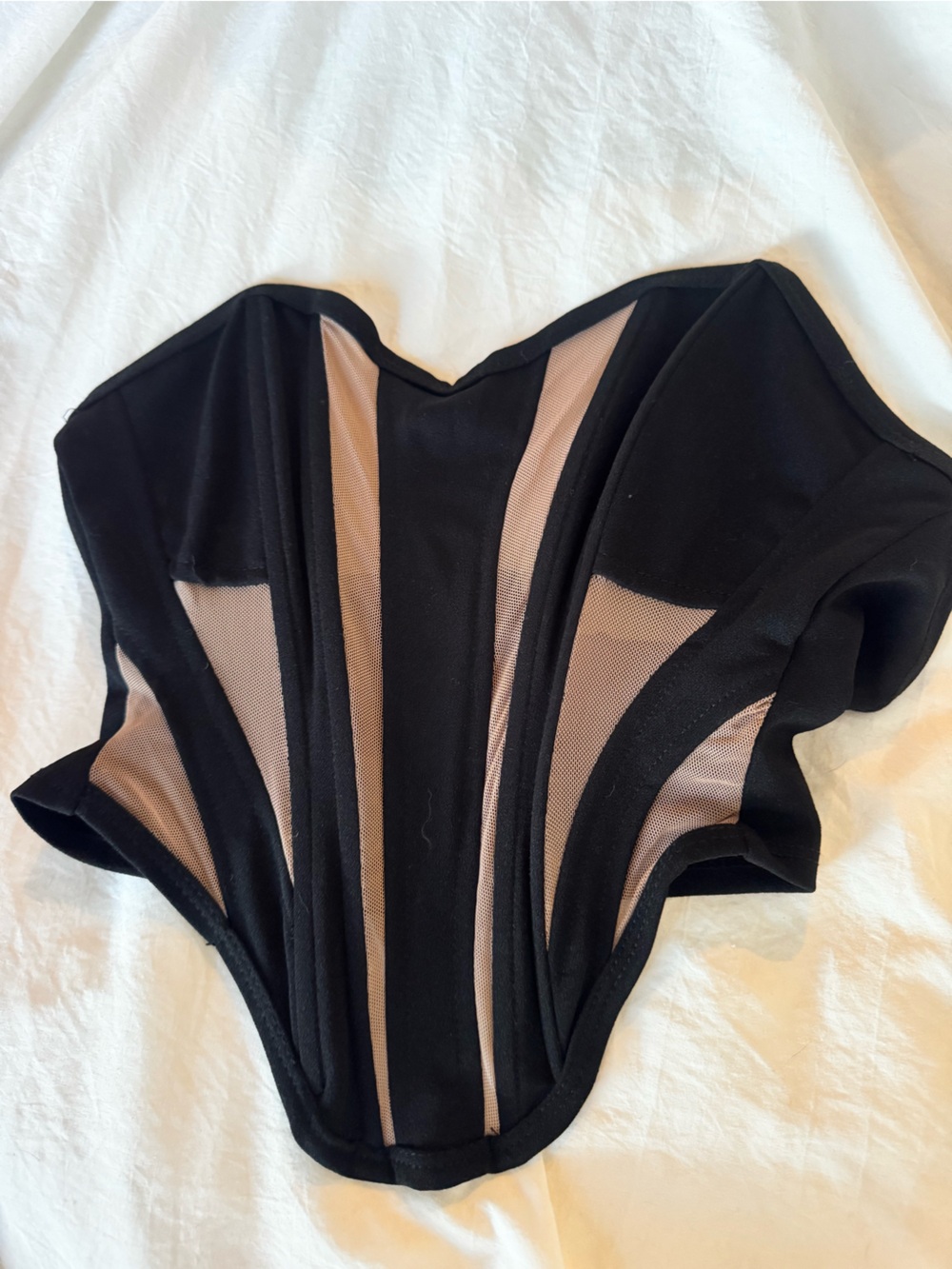 Fashion Nova Black & Nude Mesh Corset Bodice Top